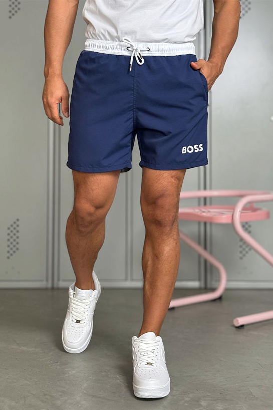 Мужские синие шорты Hugo Boss logo-print