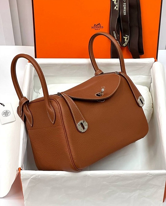 Женская кожаная сумка Hermes Lindy Premium 26x18x13 см - Brown