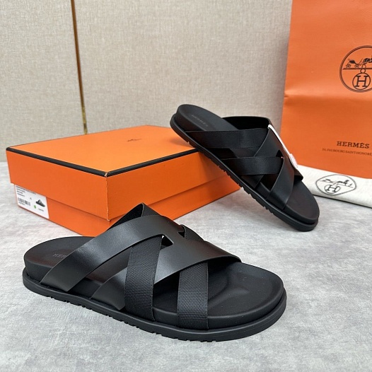 Мужские шлёпанцы Hermes Kazimir - Black   