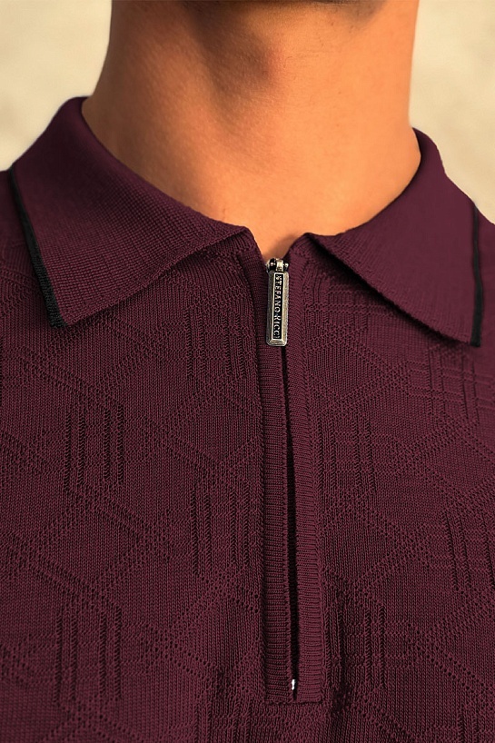 Бордовое поло с длинным рукавом Stefano Ricci zip-up