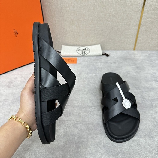 Мужские шлёпанцы Hermes Kazimir - Black   
