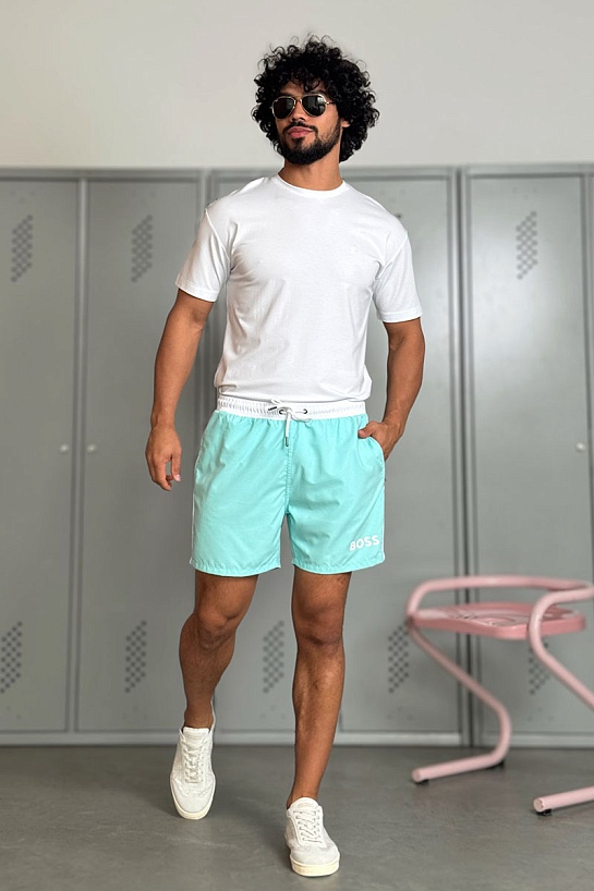 Мужские бирюзовые шорты Hugo Boss logo-print