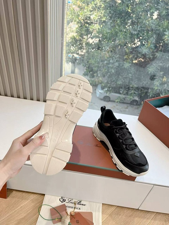 Женские кожаные кроссовки Loro Piana Premium - Black