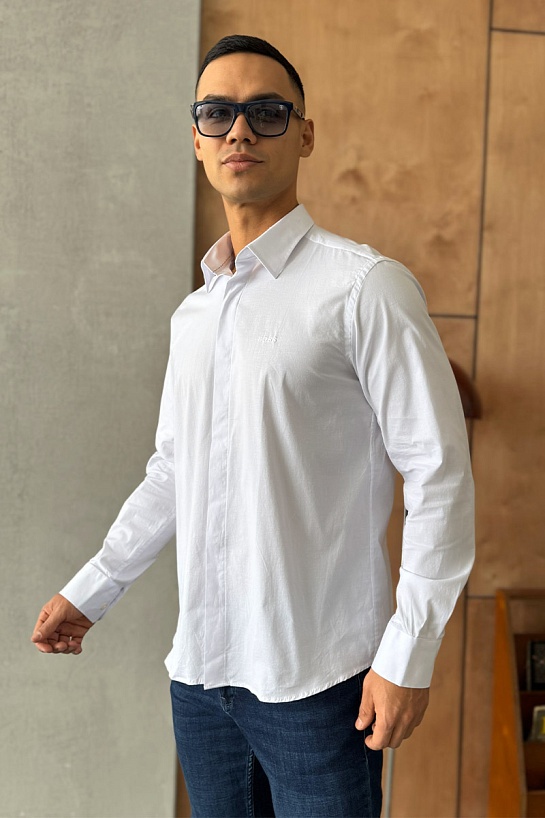 Мужская белая рубашка Hugo Boss logo-embroidered