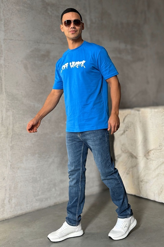 Синяя оверсайз футболка Off-White logo-print