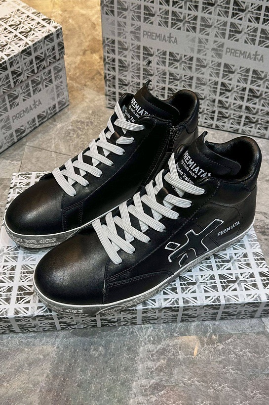 Кожаные кроссовки с мехом Premiata high-top - Black