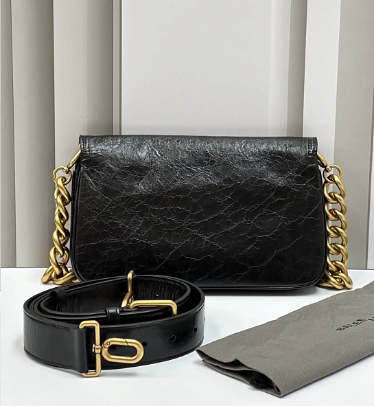 Женская сумка Balenciaga BB Soft Premium 23x14.5x4 см - Black / Gold
