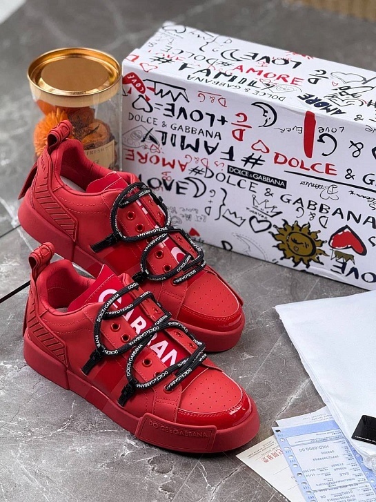Красные кожаные кроссовки Dolce & Gabbana