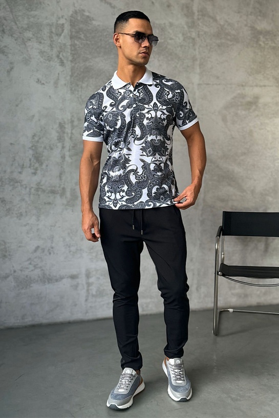 Мужское поло Etro "Floral" - White / Grey