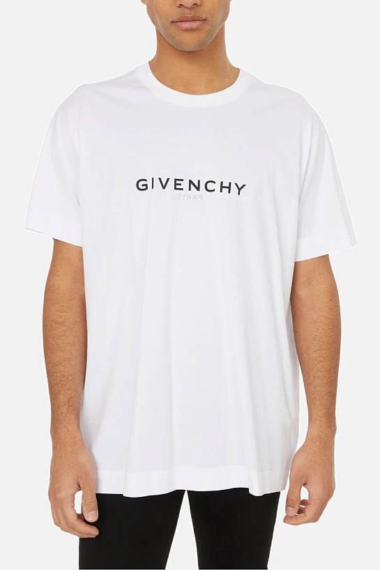 Мужская белая футболка Givenchy mirrored-logo