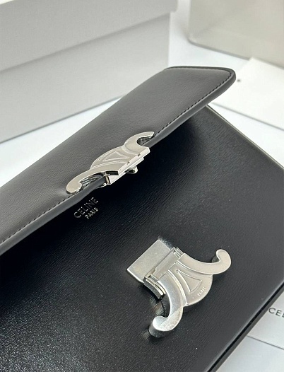 Женская кожаная сумка Celine Claude Premium 20.5x11.5x4 см - Black / Silver   
