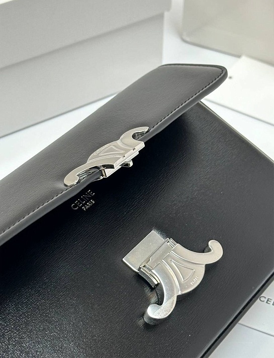 Женская кожаная сумка Celine Claude Premium 20.5x11.5x4 см - Black / Silver