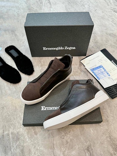 Кроссовки с мехом Ermenegildo Zegna Triple Stitch - Brown   