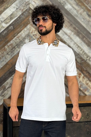 Мужское белое поло Burberry check collar   