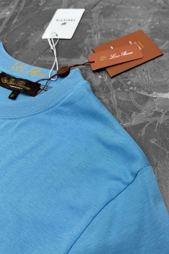 Футболка голубого цвета Loro Piana logo-embroidered