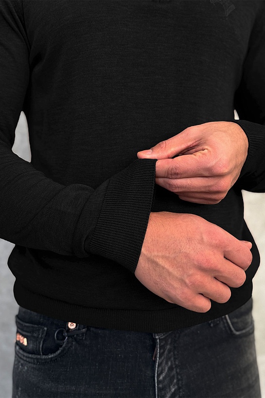 Чёрное поло с длинным рукавом Stefano Ricci zip-up