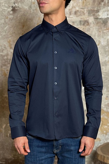 Мужская рубашка Loro Piana logo-embroidered - Navy   