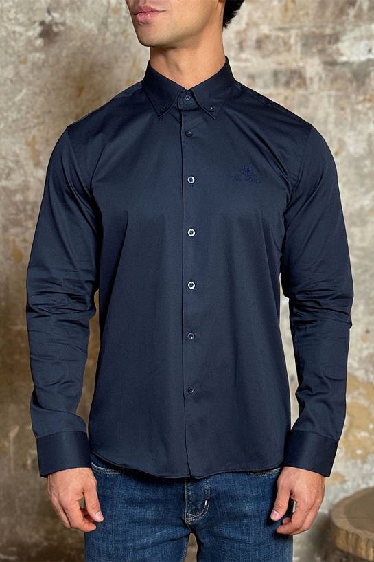 Мужская рубашка Loro Piana logo-embroidered - Navy