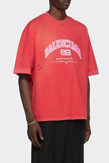 Оранжевая оверсайз футболка Balenciaga с рваной отделкой   