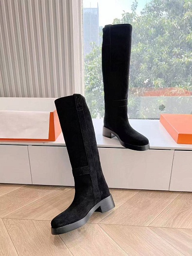 Женские замшевые сапоги Hermes Premium - Black