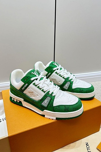 Кожаные кроссовки Louis Vuitton Trainer Monogram - White / Green   