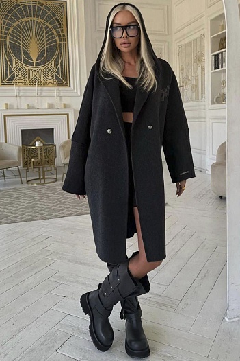 Женское пальто с капюшоном Chrome Hearts premium - Grey   