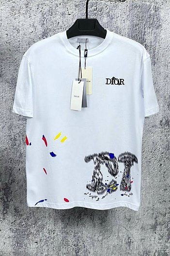 Мужская белая футболка Dior paint-splatter   