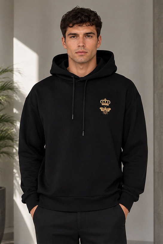 Чёрное худи Dolce & Gabbana Bee Crown embroidery