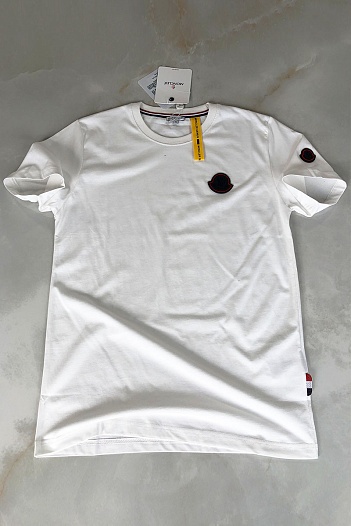 Мужская белая футболка Moncler rubber logo   