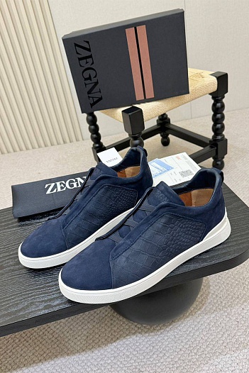 Мужские кроссовки Zegna Triple Stitch Alligator - Navy   