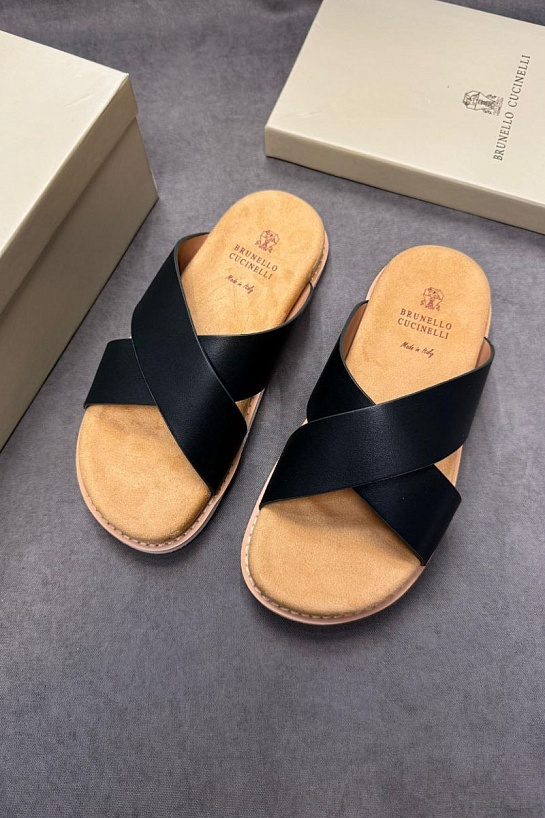 Кожаные шлёпанцы Brunello Cucinelli Crossover - Navy