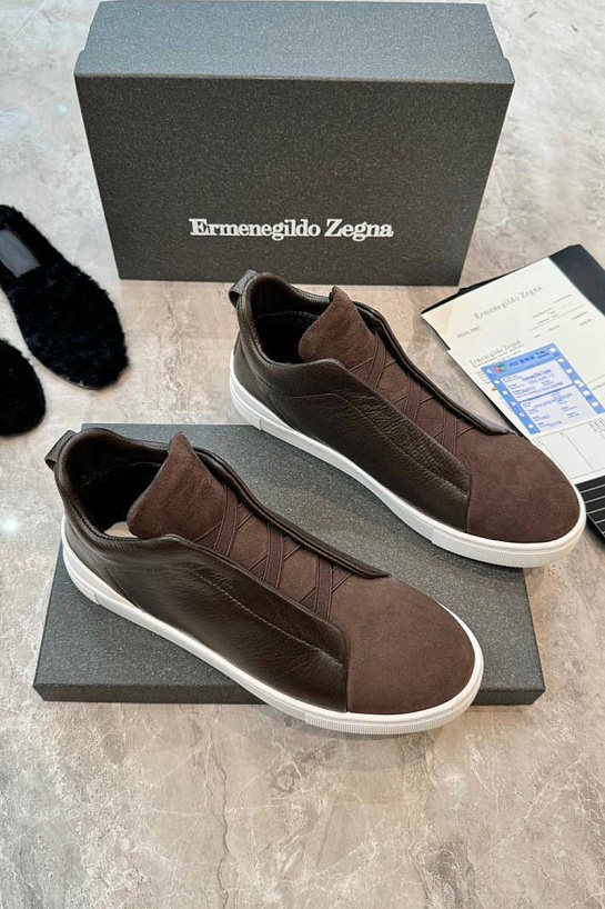 Кроссовки с мехом Ermenegildo Zegna Triple Stitch - Brown