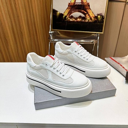 Комбинированные кроссовки Prada logo-stripe - White   