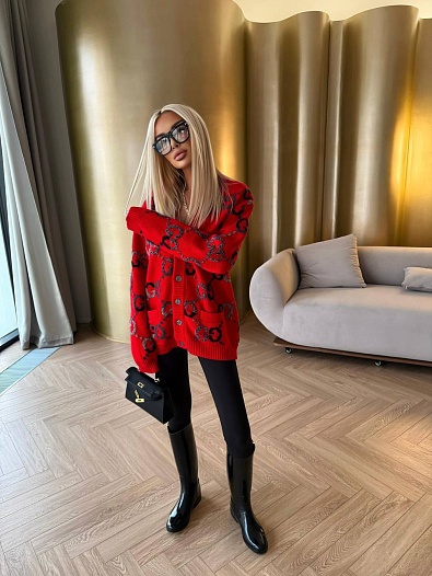 Женский шерстяной кардиган Gucci GG Monogram Premium - Red   