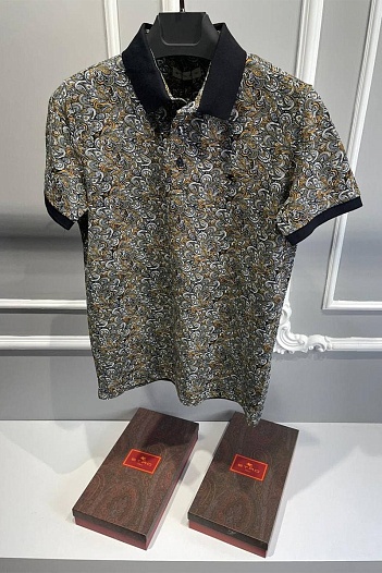 Мужское чёрное поло Etro с узором пейсли   