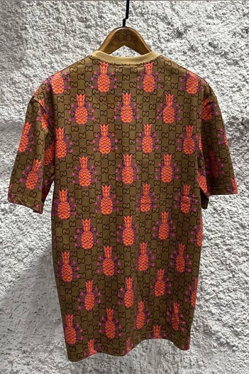 Брендовая оверсайз футболка Gucci Pineapples - Brown   