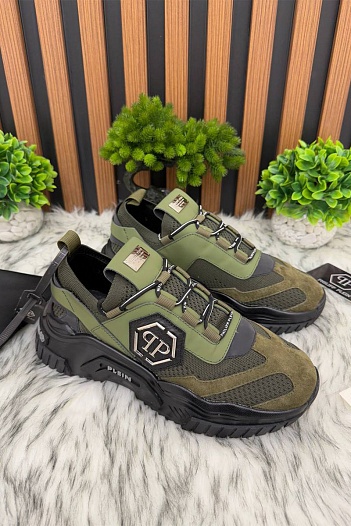 Комбинированные кроссовки Philipp Plein Predator - Green   