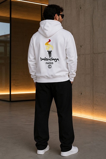 Оверсайз худи Balenciaga Paris Olympics Flame embroidered-logo   