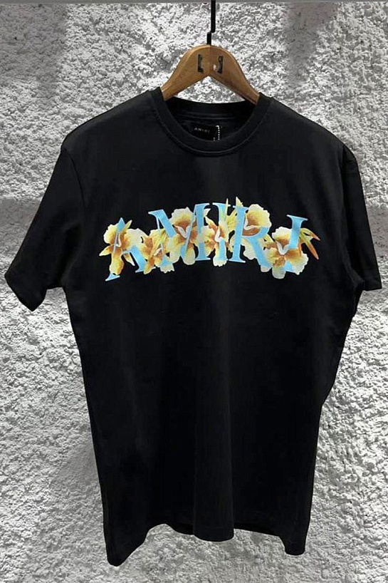Чёрная оверсайз футболка Amiri Hibiscus Logo