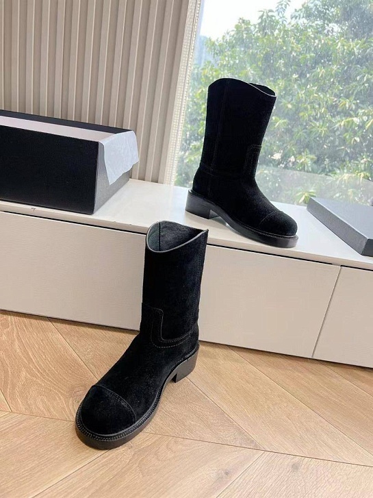 Женские замшевые сапоги Chanel Premium - Black