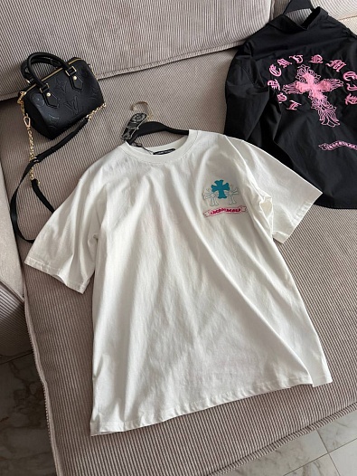 Женская белая оверсайз футболка Chrome Hearts premium   