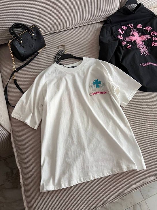 Женская белая оверсайз футболка Chrome Hearts premium
