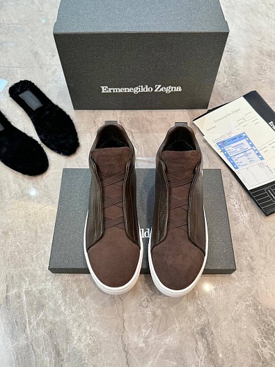Кроссовки с мехом Ermenegildo Zegna Triple Stitch - Brown   