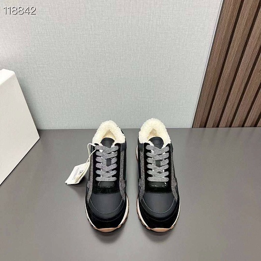 Женские замшевые кроссовки с мехом Brunello Cucinelli premium   