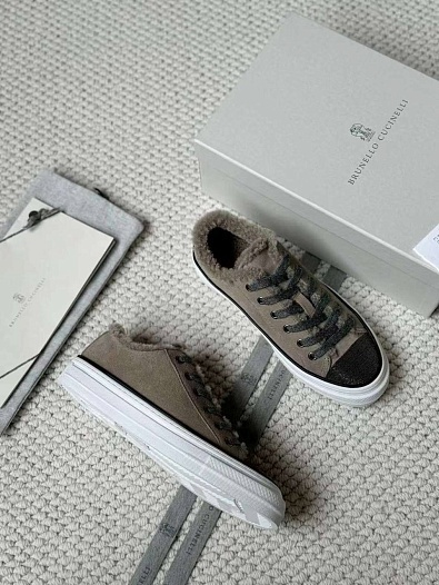 Женские кроссовки с мехом Brunello Cucinelli Premium - Brown   