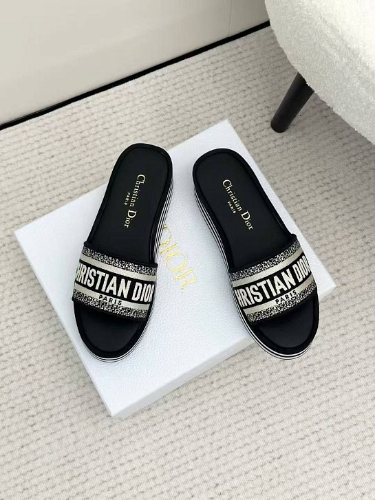 Женские шлёпанцы на платформе Dior Premium - Black