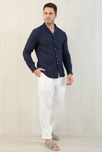 Льняная рубашка Brunello Cucinelli Premium - Navy   