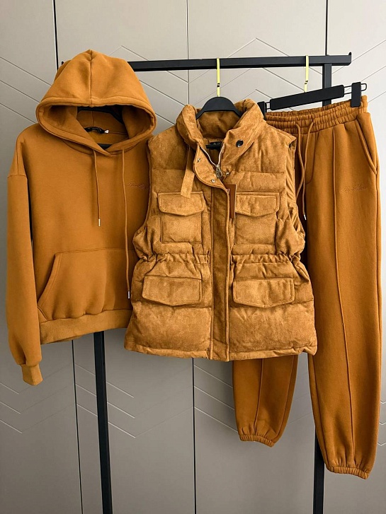 Женский костюм тройка на флисе Loro Piana premium - Chestnut