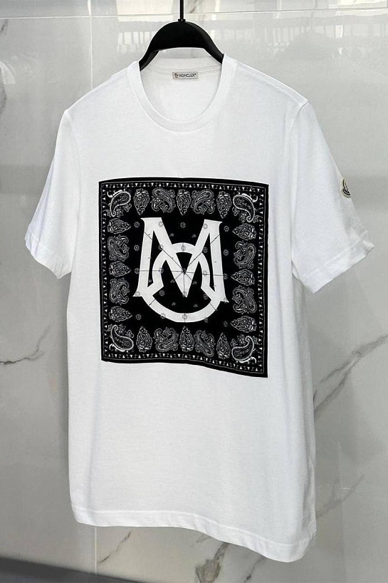 Мужская белая футболка Moncler Bandana