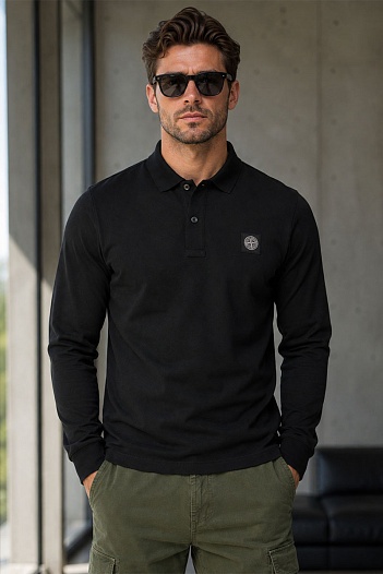 Поло с длинным рукавом Stone Island logo-patch - Black   
